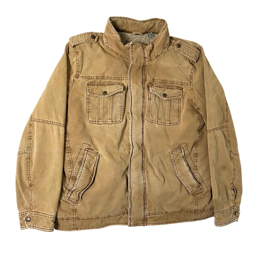 Levis Field Jacket Mens XL‎ Tan Sherpa Lined Canvas Military Utility Coat